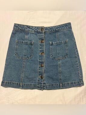 Forever 21 Blue Button-Front Denim Skirt
